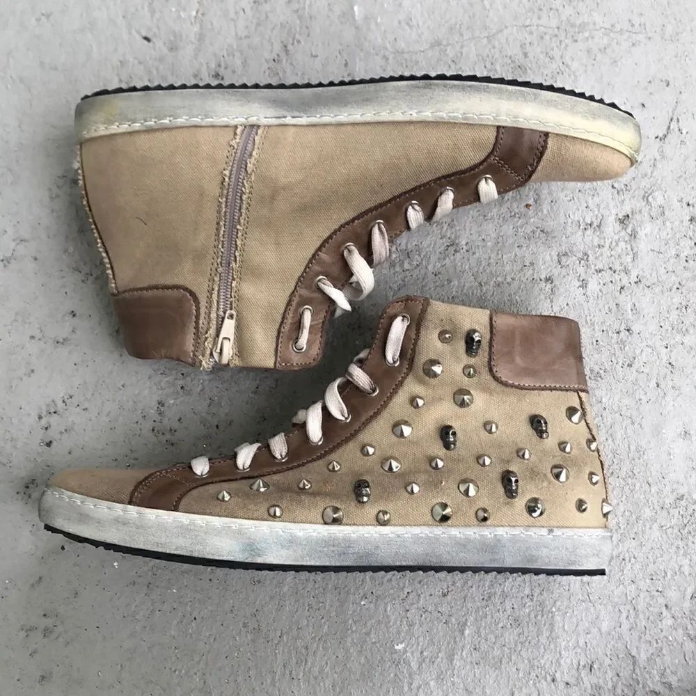 Exton  canvas  n  leather high tops with studs
